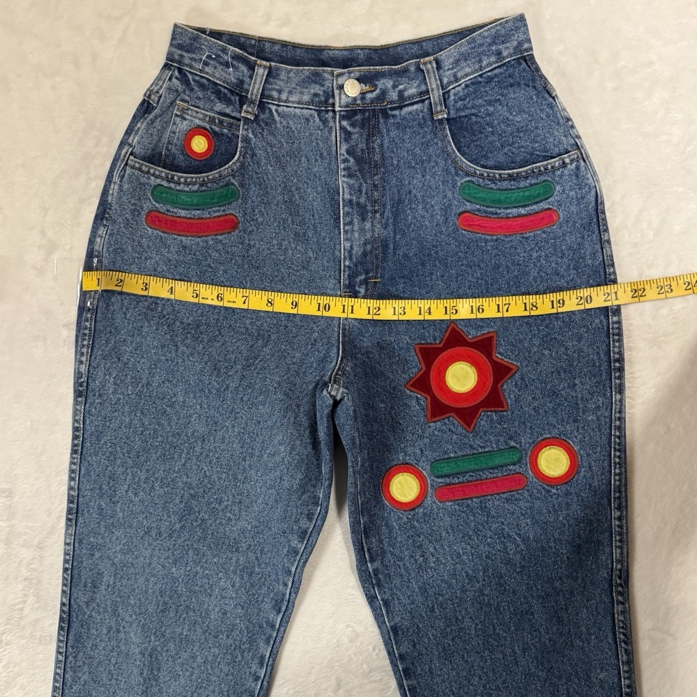 Vintage Embroidered High Waist Mom Jeans 13/14 Size 4 6 28 Festival Hippie Boho - Picture 11 of 16
